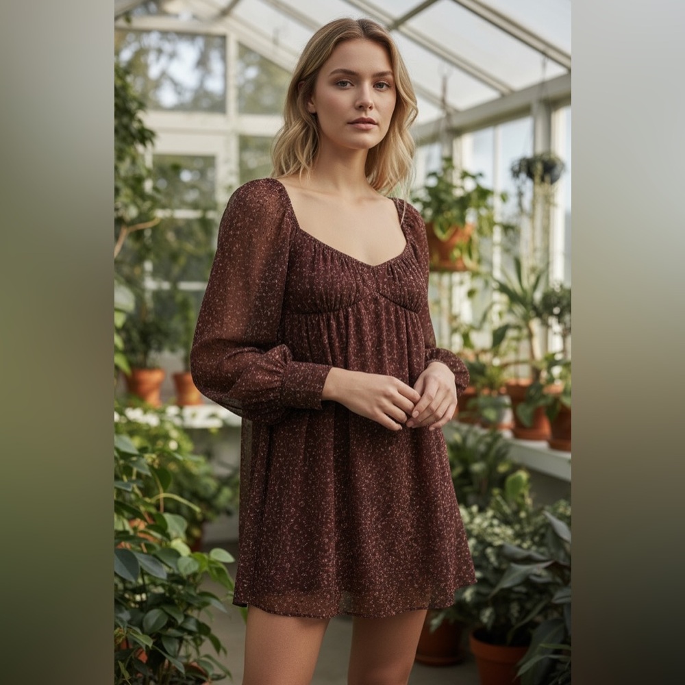 Wayf Long Sleeve Babydoll Minidress Size S